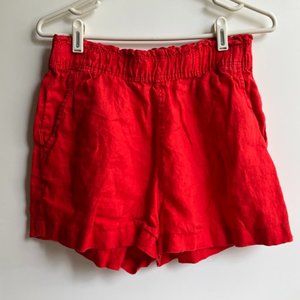 Women's Red 100% Linen Shorts - Size S